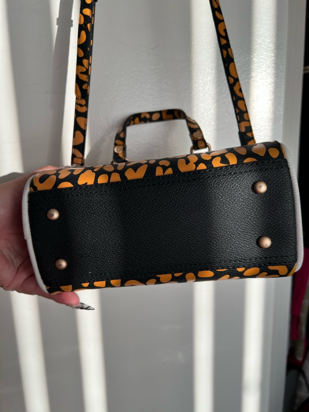 Von Dutch Black & Orange Leopard Print Top-Handle Satchel - Picture 4 of 4